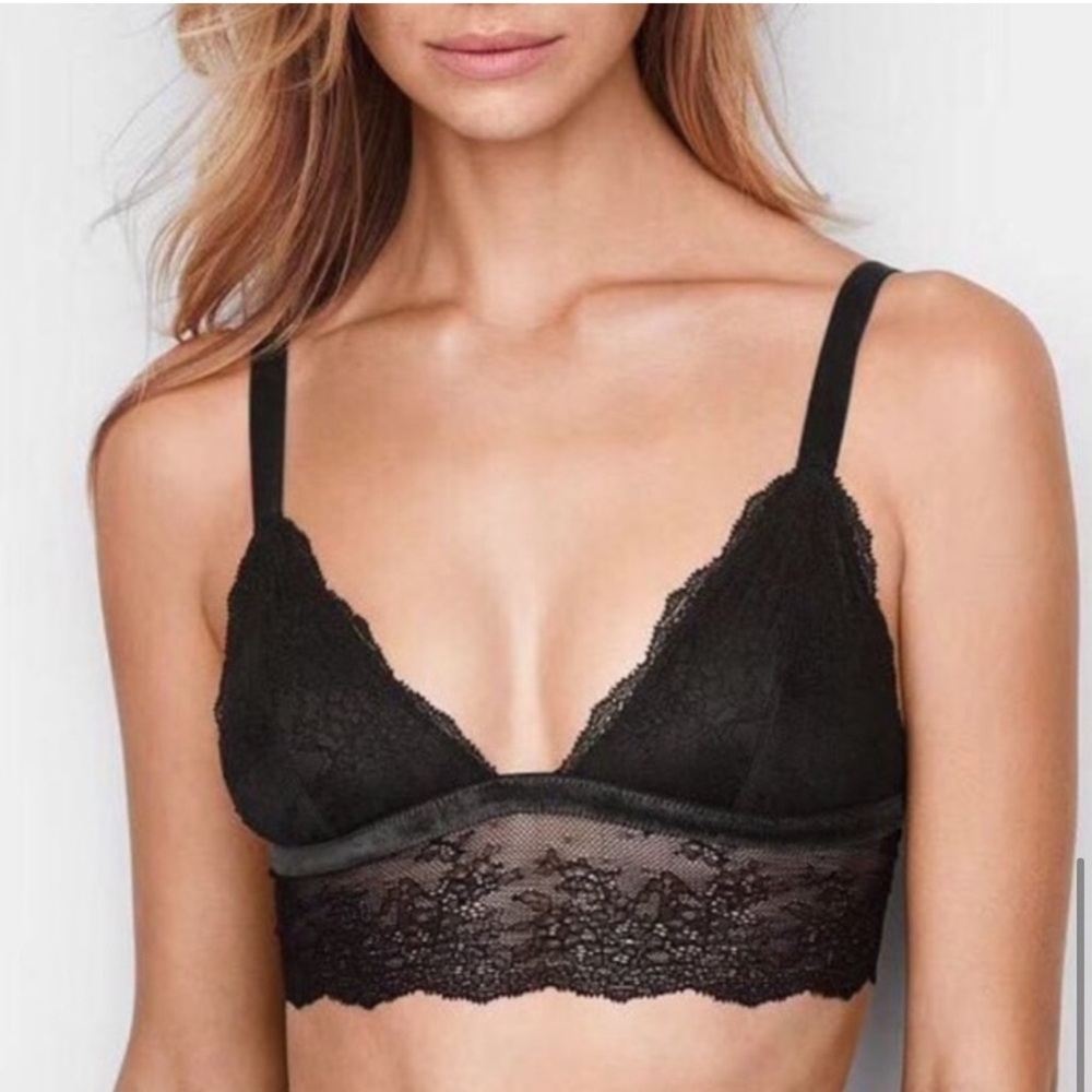 Victoria's Secret Bralette w Lace & Velvet Accents, Black, Sz L/XL